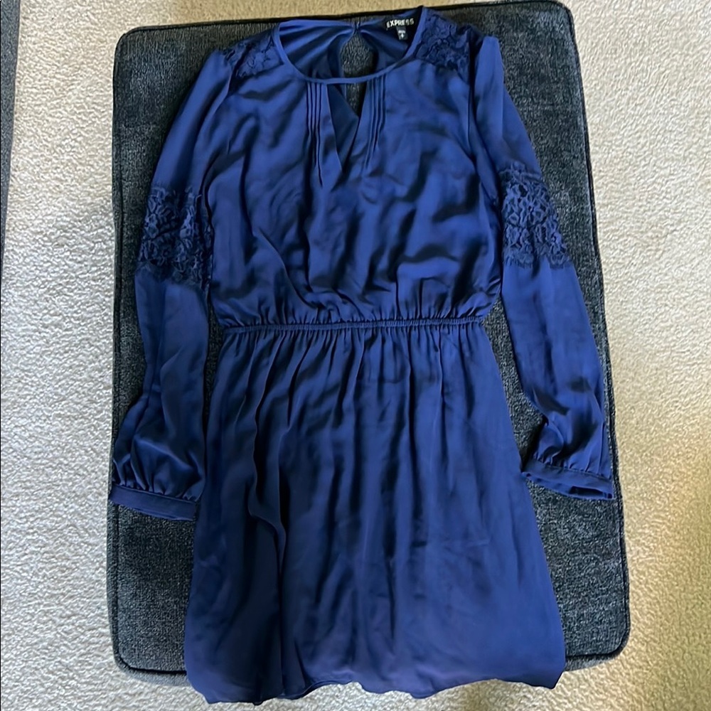 Express Deep Blue Lace Detail Dress